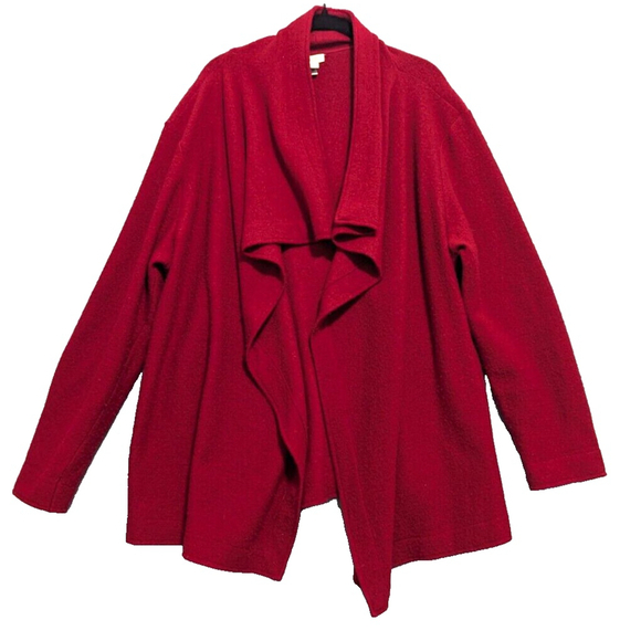 Chico's Sweaters - Chicos Red Wool Waterfall Knit Cardigan Extra Large